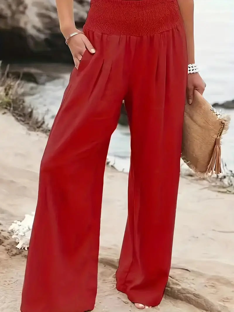 Smocked Waist Wide Leg Pants